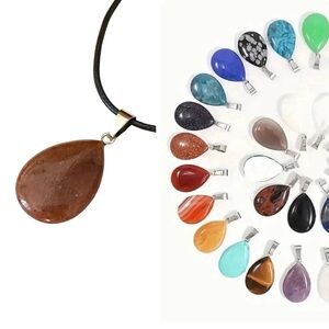 ⭐️ 5 for $25 Natural Stone Water Droplet Pendant Necklace on a Black Cord